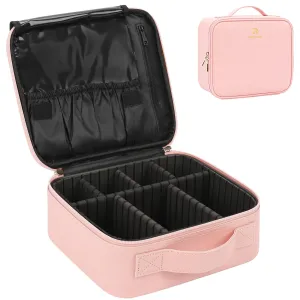 Relavel Travel Makeup Train Case Makeup Cosmetic Case Organizer Portable Artist Storage Bag with Adjustable Dividers for Cosmetics Makeup Brushes Toiletry Jewelry Digital Accessories (Pink)