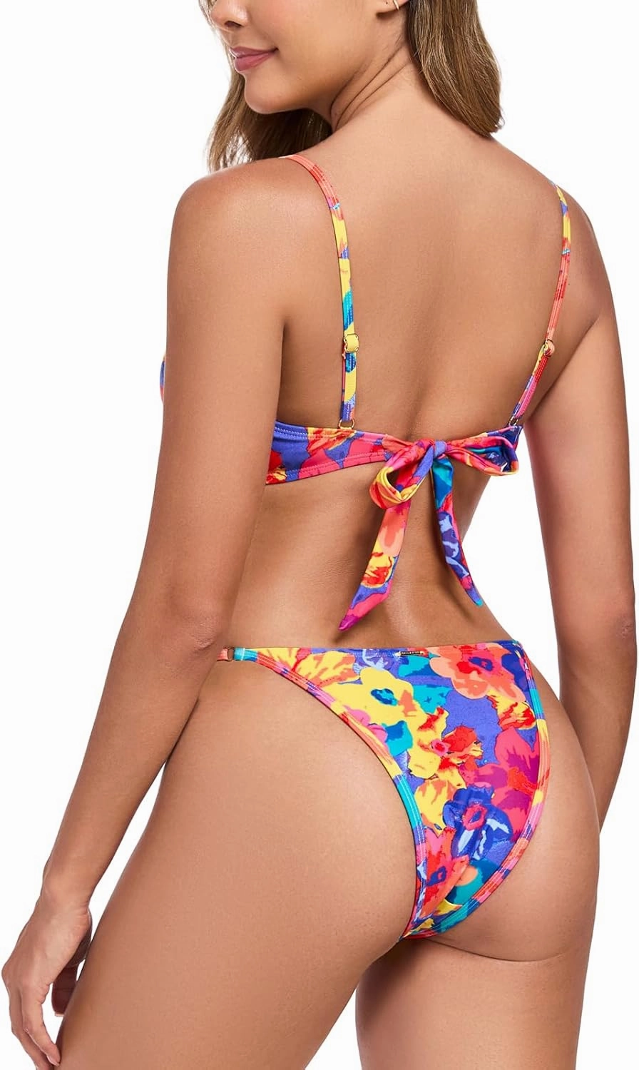 RELLECIGA Women Bandeau Bikini Set Adjustable Splicing Color High Cut Two Piece Bathing Suits
