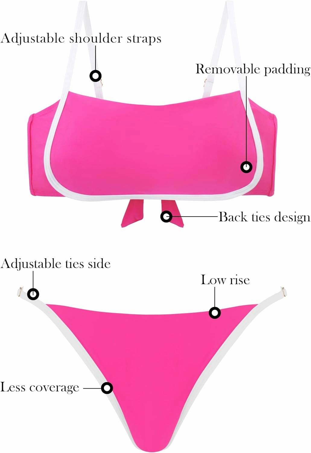 RELLECIGA Women Bandeau Bikini Set Adjustable Splicing Color High Cut Two Piece Bathing Suits