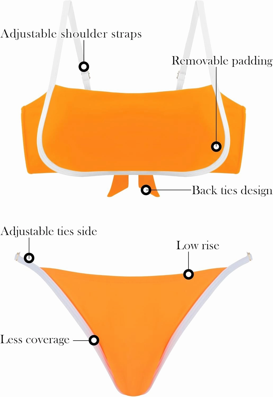 RELLECIGA Women Bandeau Bikini Set Adjustable Splicing Color High Cut Two Piece Bathing Suits