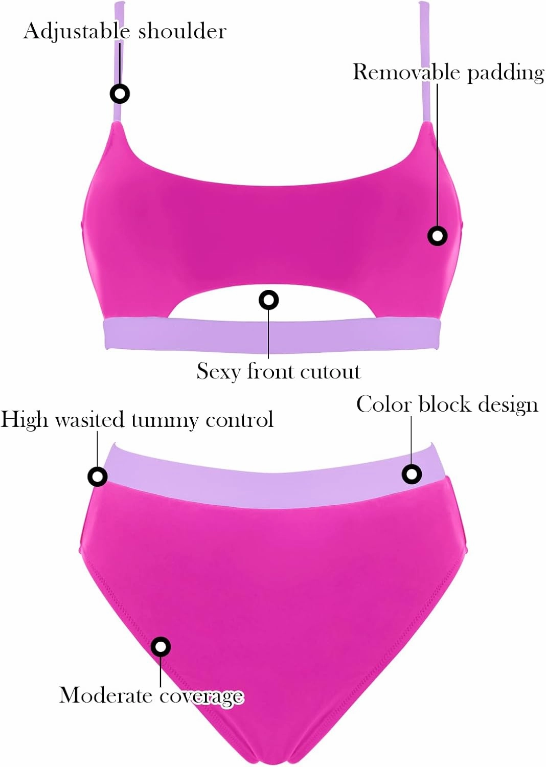 RELLECIGA Women's High Waisted Bikini Set Scoop Neck Color Block Two Piece Swimsuits