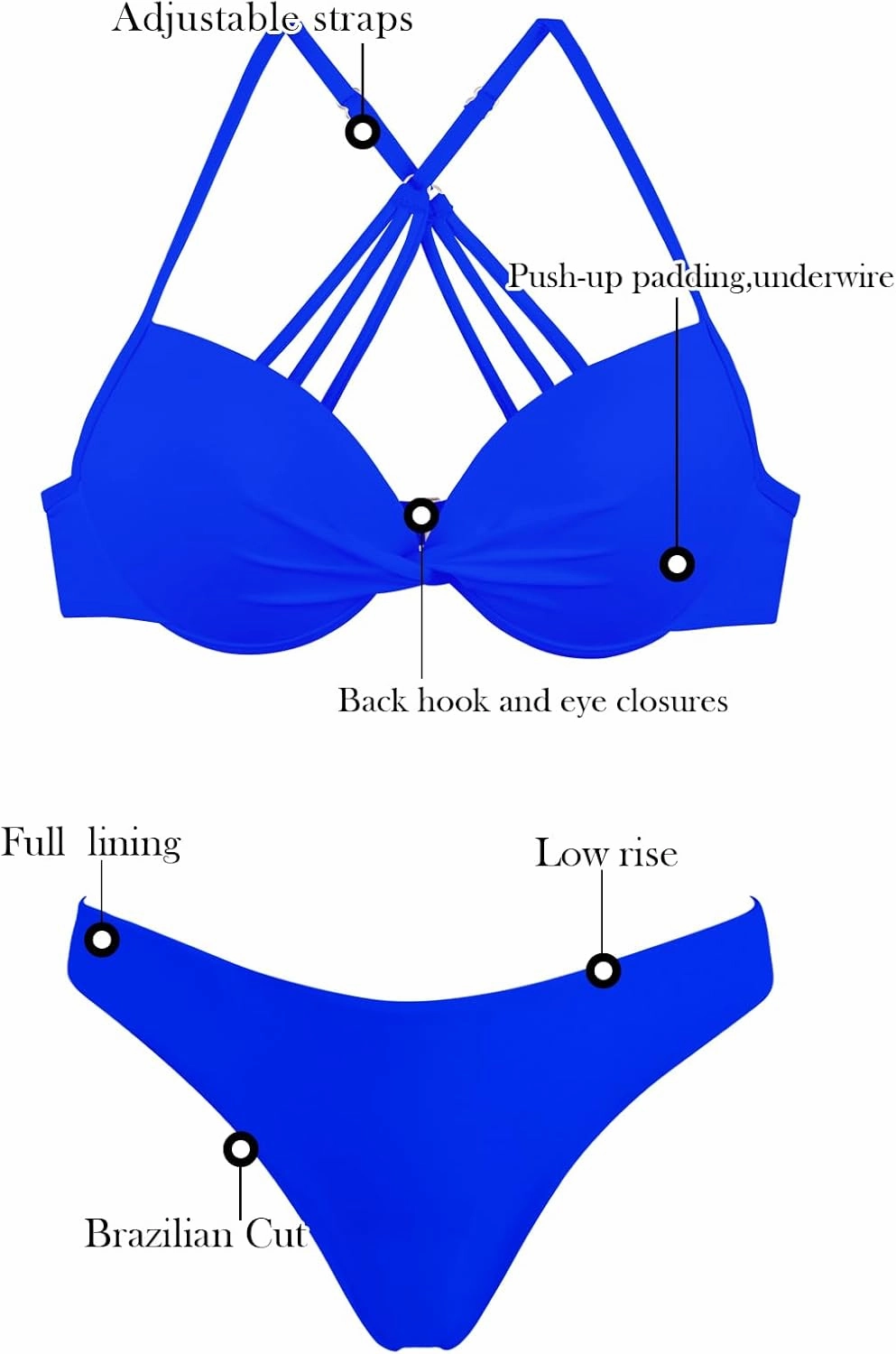 RELLECIGA Women's Push Up Underwire Bikini Set Brazilian Low Rise Bathing Suit