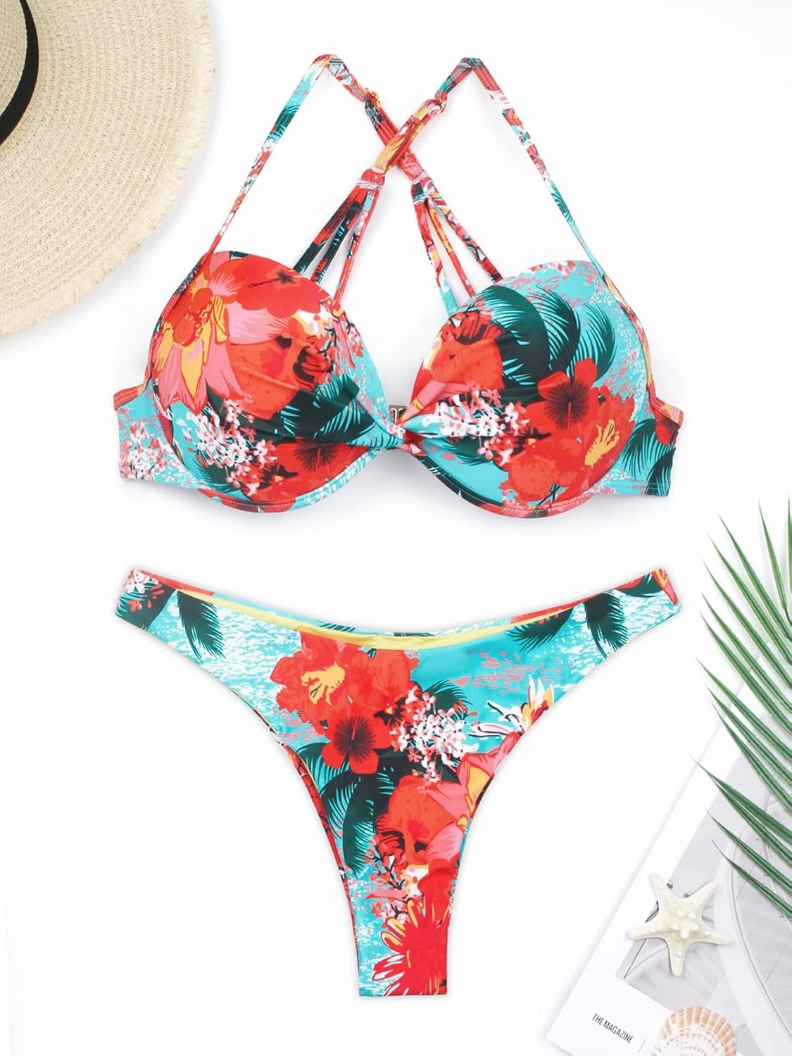 RELLECIGA Women's Push Up Underwire Bikini Set Brazilian Low Rise Bathing Suit