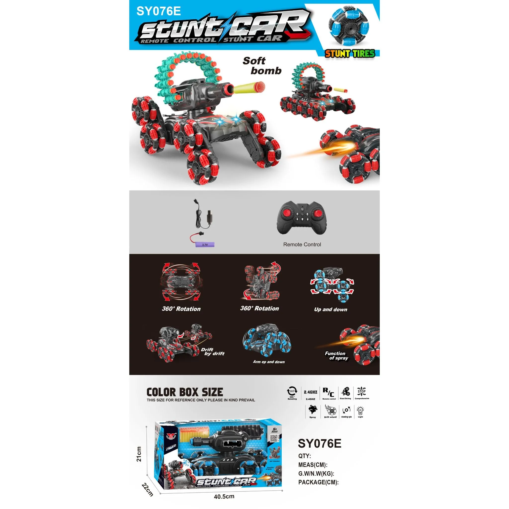 REMOTE CONTROL SHOOTER THE SOFT BULLETS CAR 8 WHEELS