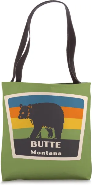 Retro Butte Montana Bear MT Vacation Souvenir Tote Bag