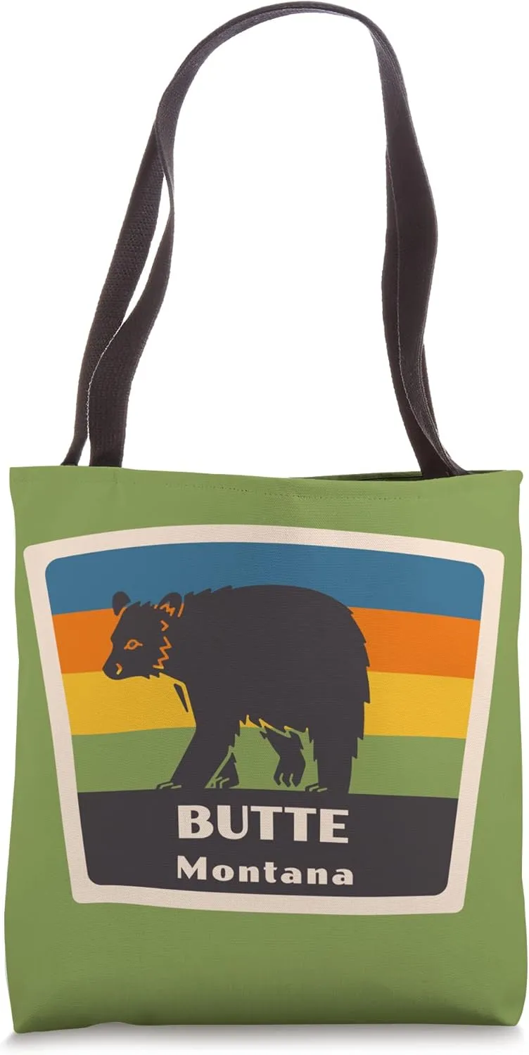 Retro Butte Montana Bear MT Vacation Souvenir Tote Bag