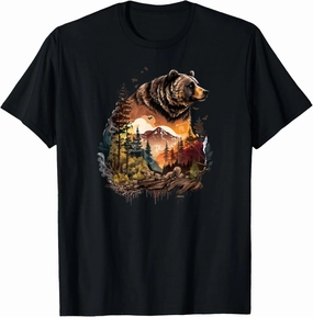 Retro Mountain Nature Animal Wildlife Forest Outdoors Bear T-Shirt