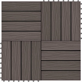 Revamp Outdoor Spaces with Deep Embossed WPC Decking Tiles, Quick Connect 11.8" x 11.8", Dark Brown Finish