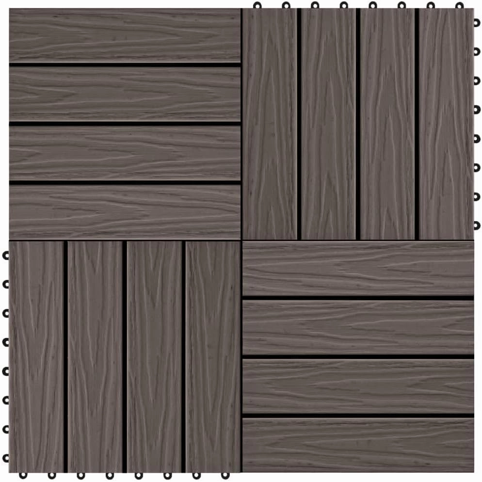Revamp Outdoor Spaces with Deep Embossed WPC Decking Tiles, Quick Connect 11.8" x 11.8", Dark Brown Finish