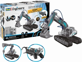 Revell Engineers 21305 Hydraulic Excavator 3in1 Science Kit I 177 Parts I Water Powered I 23.5cm In Length
