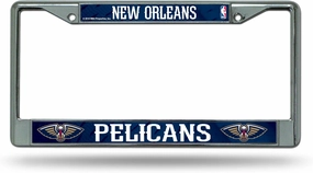 Rico Industries NBA Basketball Premium 12" x 6" Chrome Frame with Plastic Inserts - Car/Truck/SUV Automobile Accessory