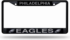 Rico Industries NFL Football Primary Black Chrome Frame with Plastic Inserts 12" x 6" Car/Truck Auto Accessory