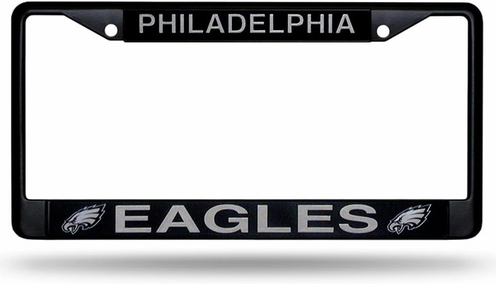 Rico Industries NFL Football Primary Black Chrome Frame with Plastic Inserts 12" x 6" Car/Truck Auto Accessory