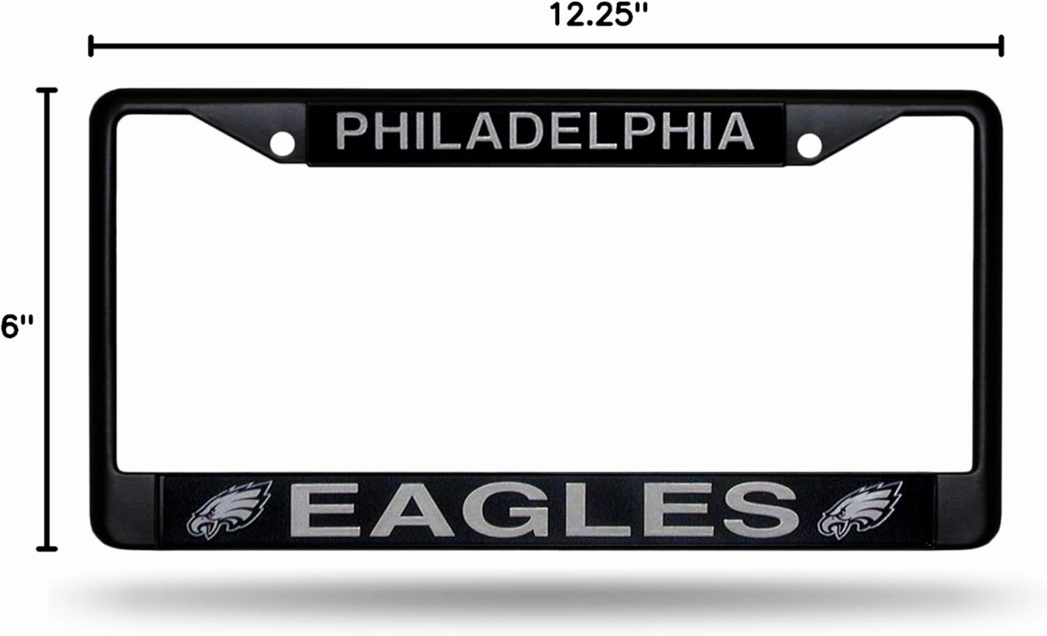 Rico Industries NFL Football Primary Black Chrome Frame with Plastic Inserts 12" x 6" Car/Truck Auto Accessory
