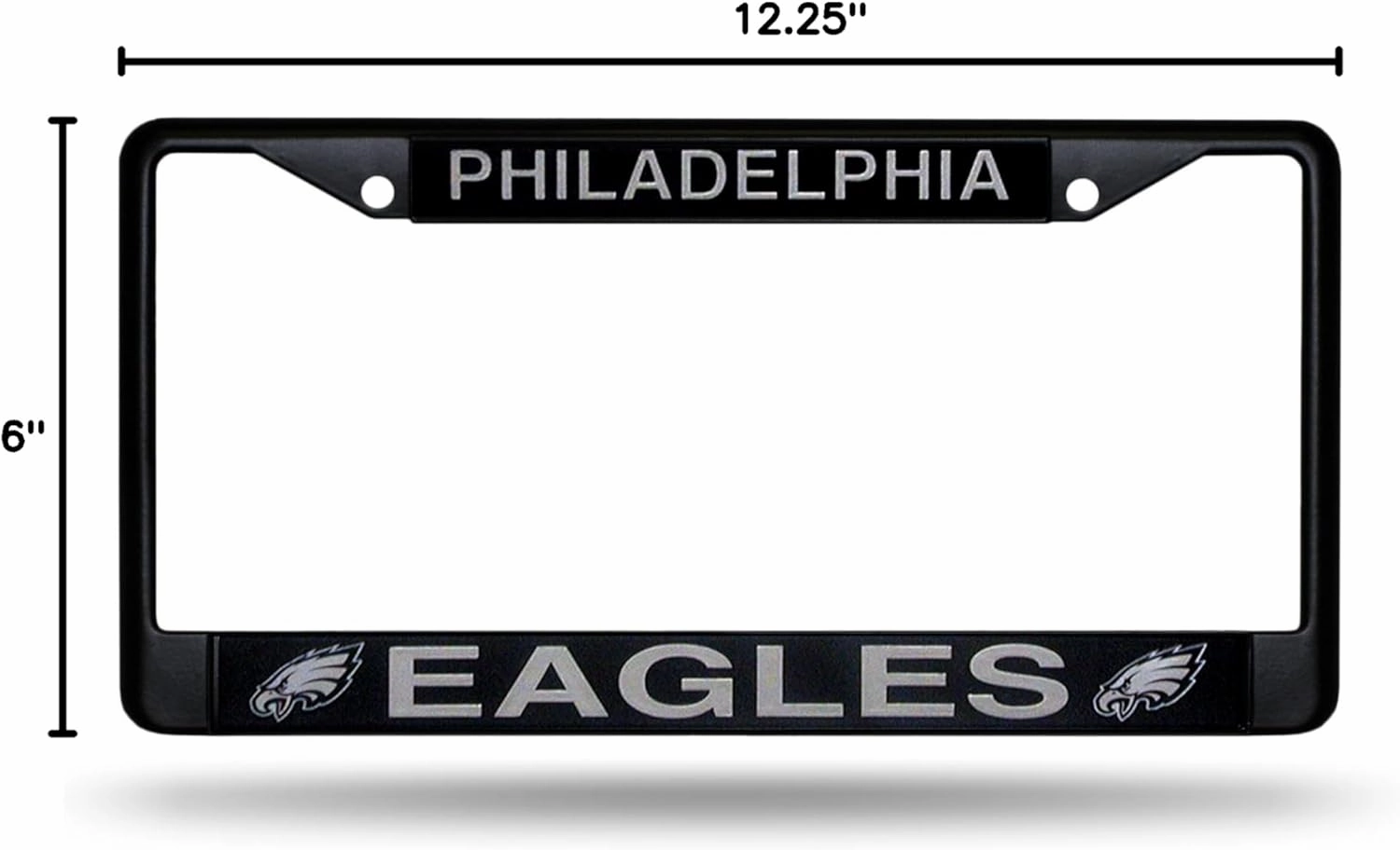 Rico Industries NFL Football Primary Black Chrome Frame with Plastic Inserts 12" x 6" Car/Truck Auto Accessory