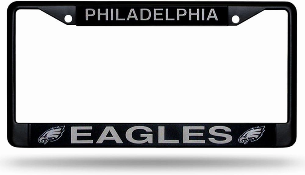 Rico Industries NFL Football Primary Black Chrome Frame with Plastic Inserts 12" x 6" Car/Truck Auto Accessory