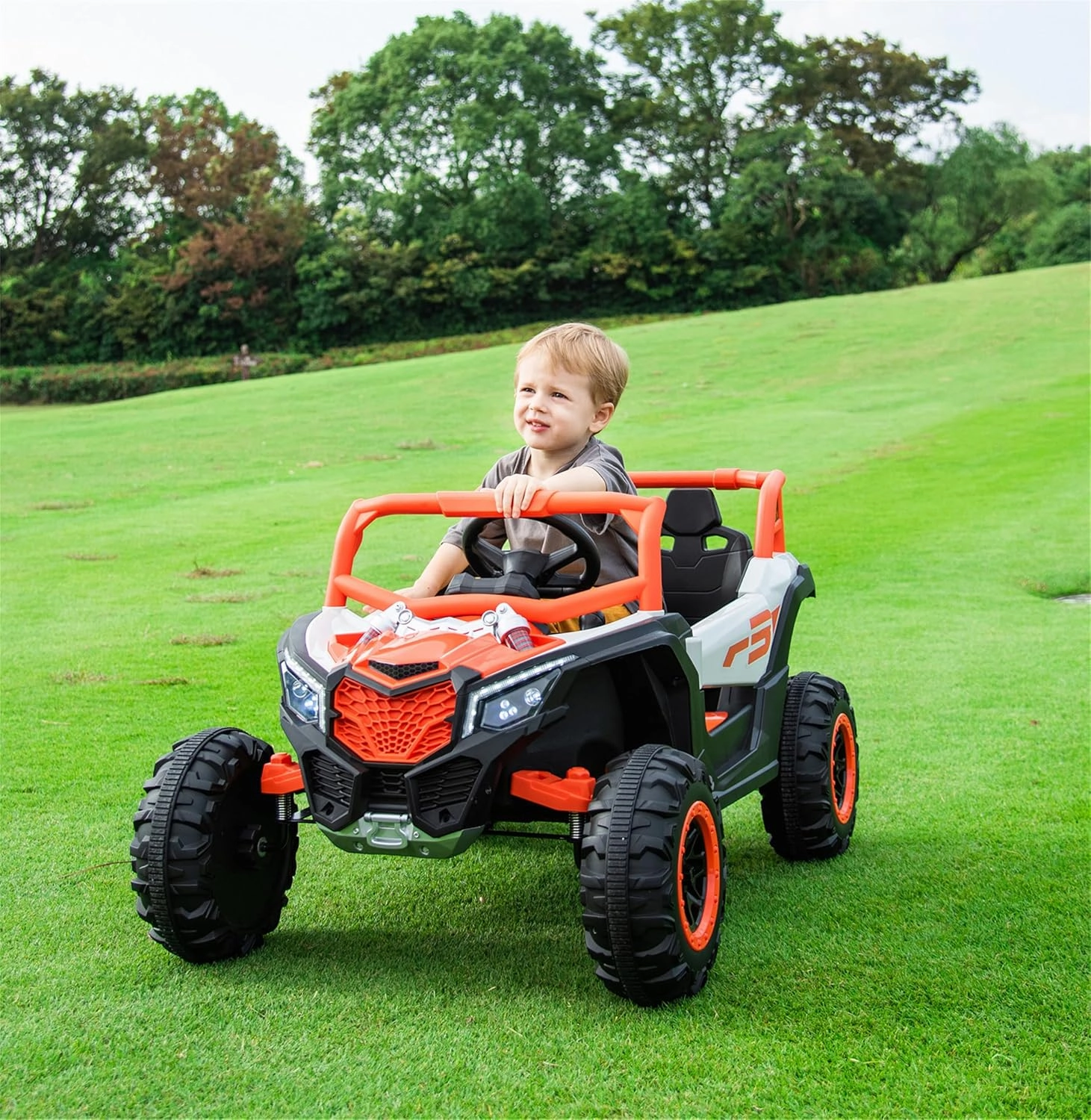 Ride on car, Kids Electric car, Tamco Riding Toys for Kids with Remote Control/Swing Function Amazing Gift for 3~6 Years Boys Girls (White Orange)