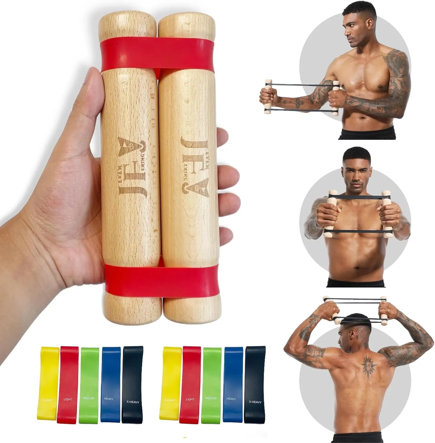 Rip Stick Workout - Upper Body Workout Equipment Home Gym - with Adjustable Resistance Bands - Portable Wooden Exercise Equipment - Joint Rehab
