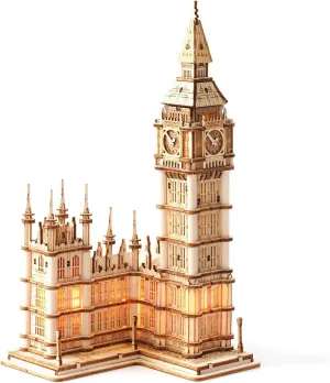 Rolife 3D Wooden Puzzles for Adults Big Ben with Lights Architecture Model and Building Kit(TG507)