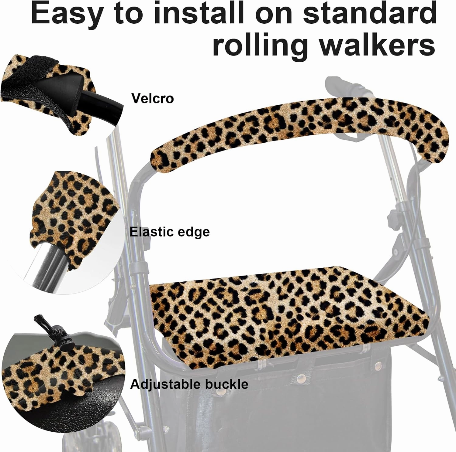 Rollator Walker Seat & Backrest Rollbar Covers Set - Adjustable Patterns Walker Cover Accessories for Leopard Rollator