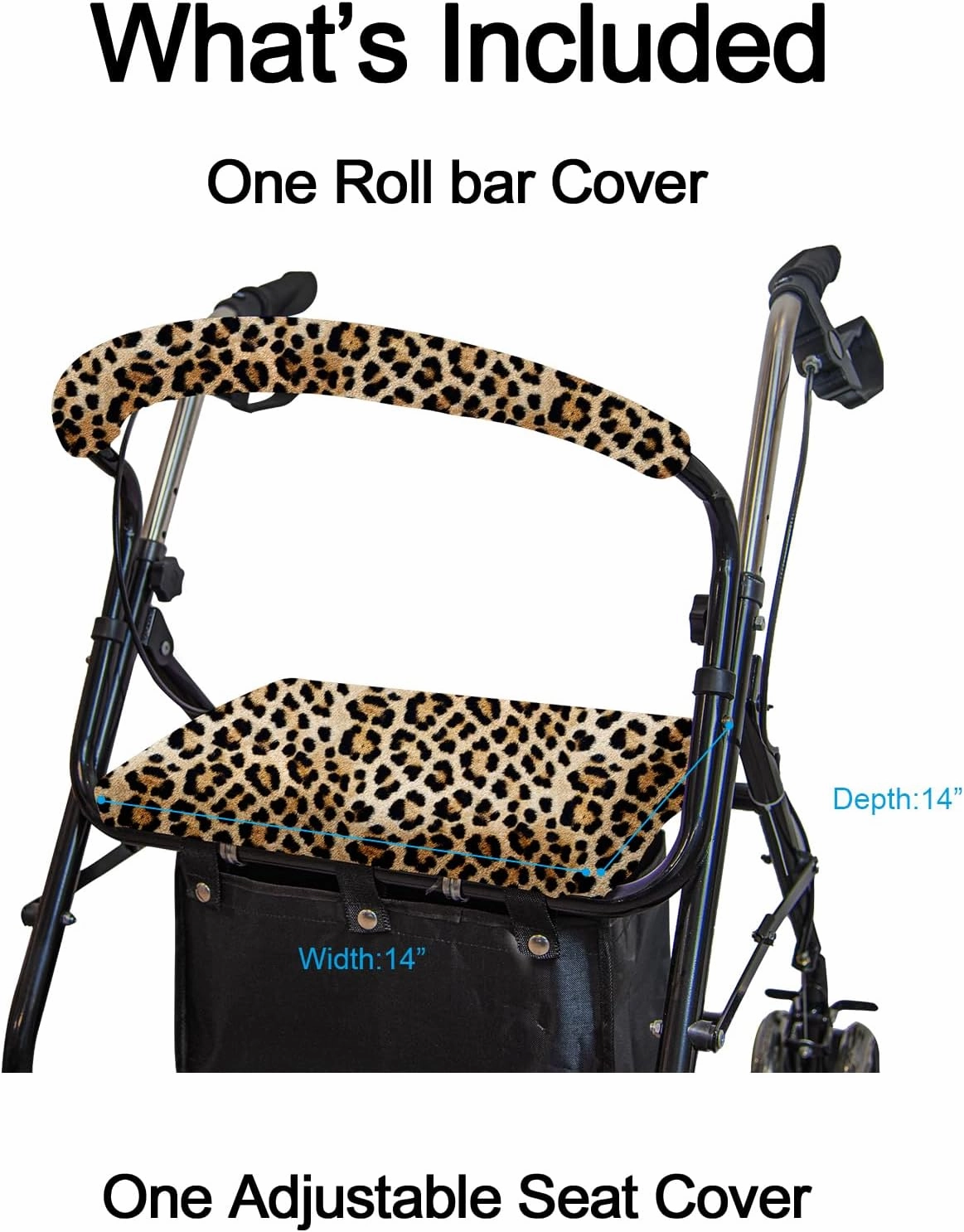 Rollator Walker Seat & Backrest Rollbar Covers Set - Adjustable Patterns Walker Cover Accessories for Leopard Rollator