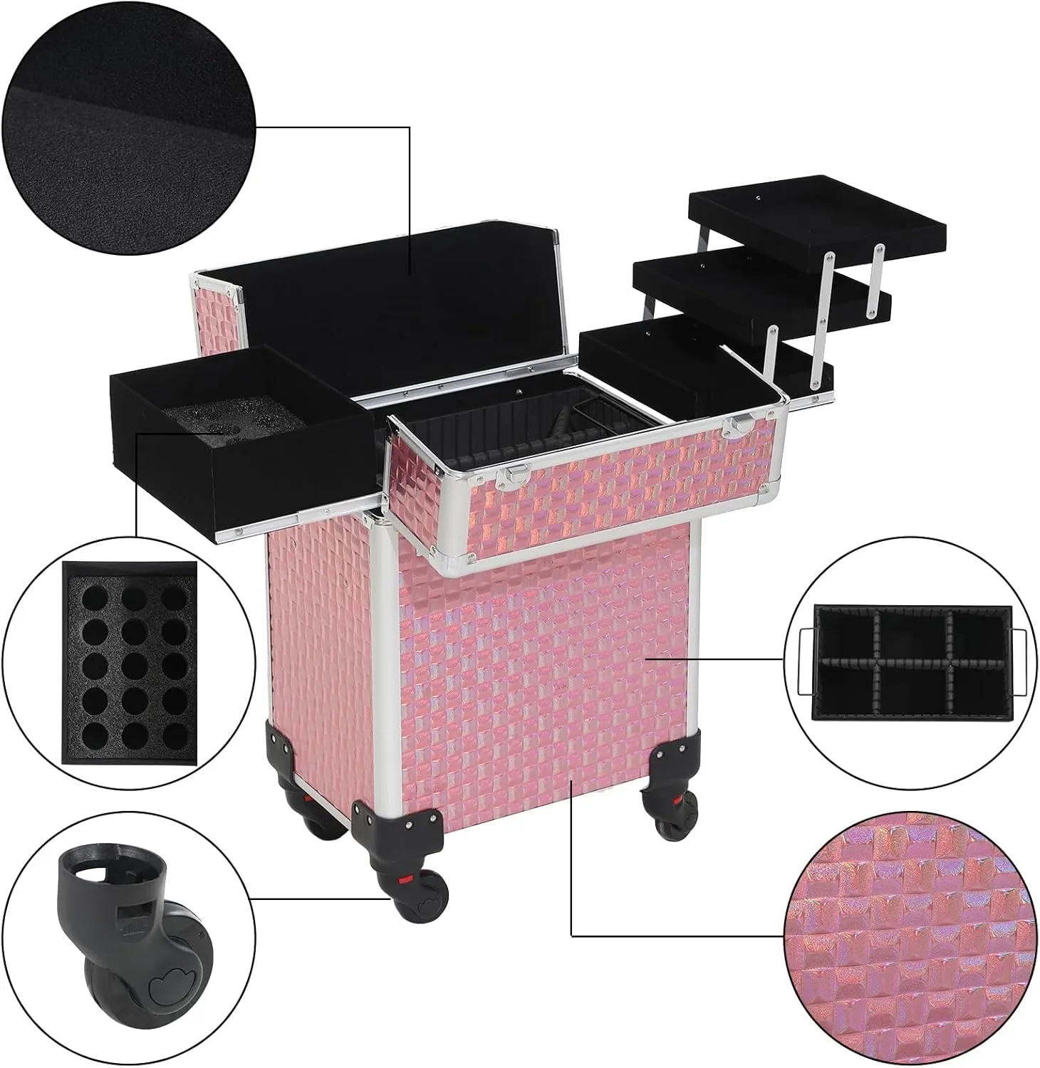 Rolling Makeup Cart with Wheels for Cosmetics Storage (Pink)