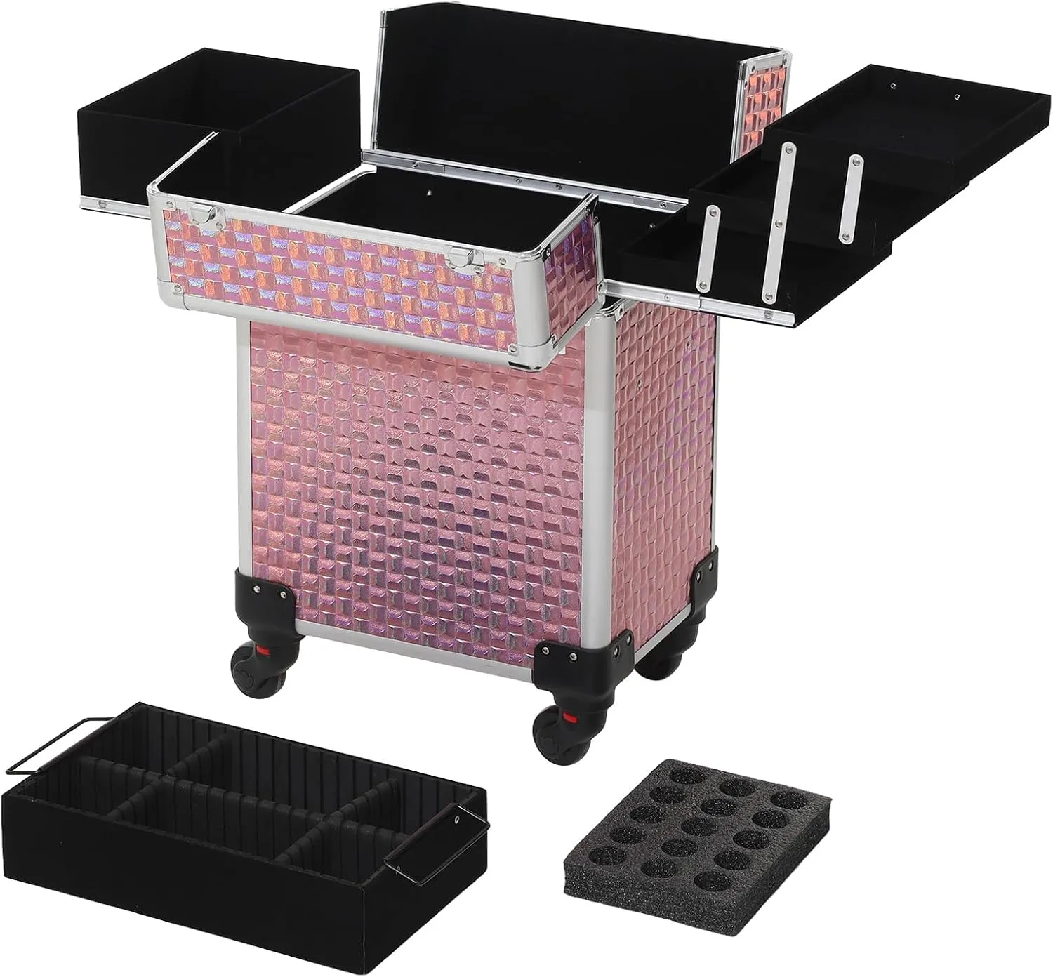 Rolling Makeup Cart with Wheels for Cosmetics Storage (Pink)