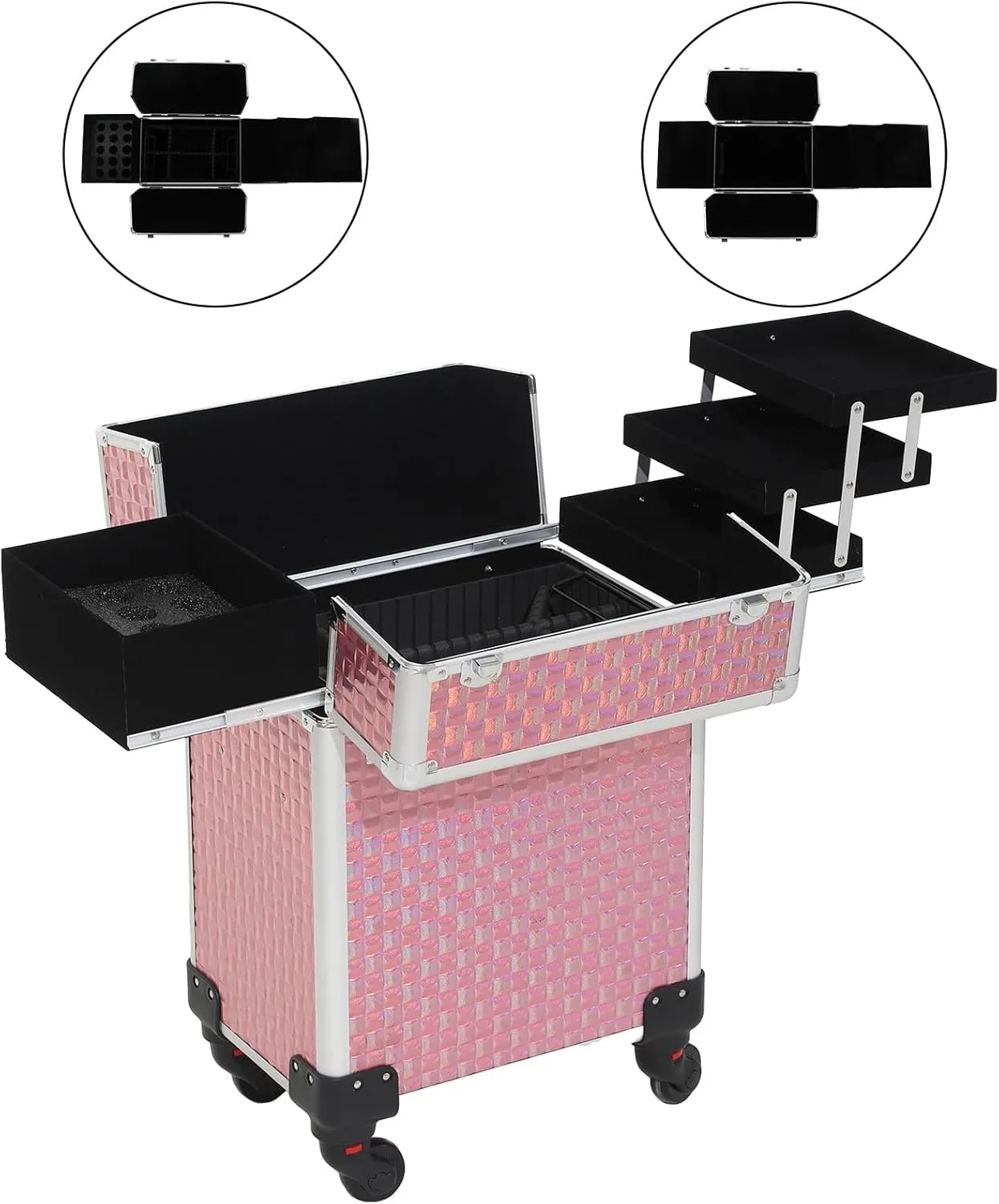 Rolling Makeup Cart with Wheels for Cosmetics Storage (Pink)