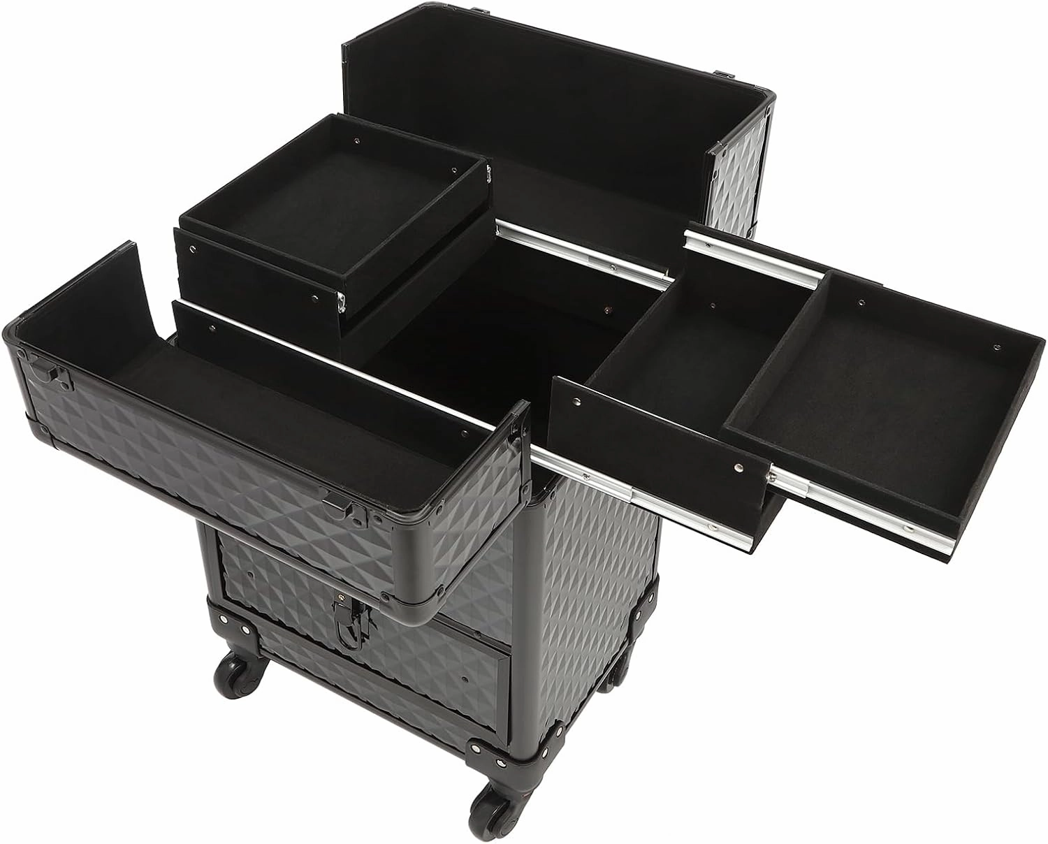 Rolling Makeup Trolley Case, Makeup Train Case with Keys Swivel Wheels, Makeup Suitcase Organizer on Wheels for Nail Tech Hairstylists
