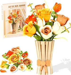 Roses Building Set Flowers Bouquet with Vase Botanical Collection for Adults -868pcs