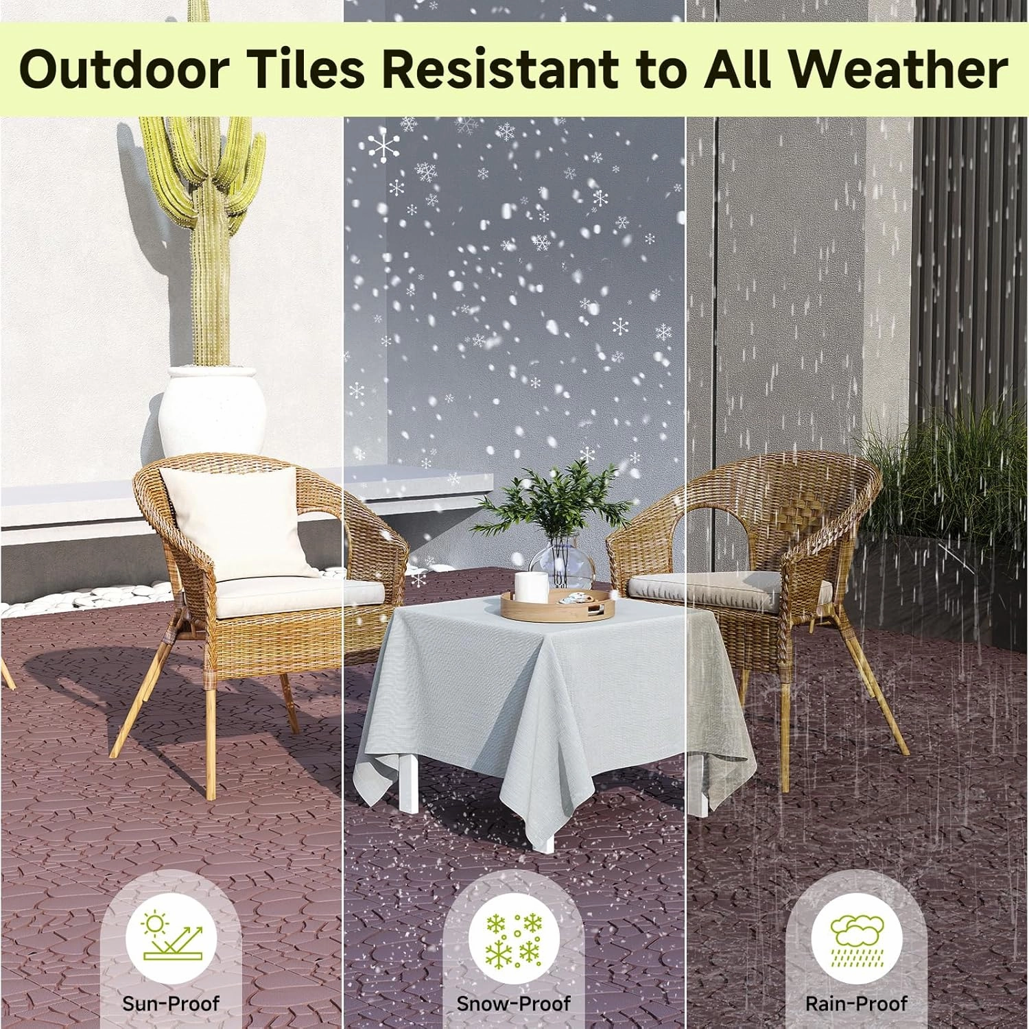 Rovibek 44 PCS Interlocking Deck Tiles, 12" X 12" Plastic Deck Tiles Outdoor Waterproof, All Weather Patio Tiles for Balcony Backyard Poolside Porch, Pavers for Outside Walkway, Pebble Brown