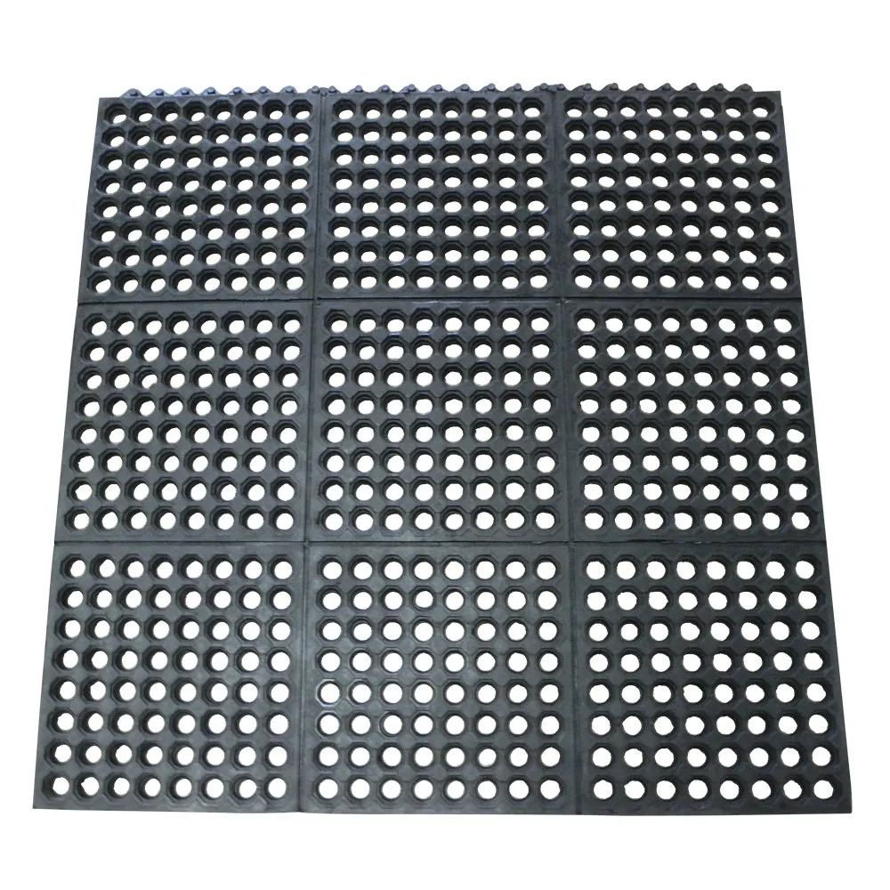 Rubber-Cal 03-122-INT-BK Dura-Chef Commercial Interlock Anti-Fatigue Rubber Matting, 36" x 36" x 1/2", Black