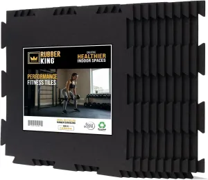 Rubber King 10 Piece Interlocking Tiles 19" x 19" x 6mm - 100% Recycled Rubber Gym Floor Tiles, Exercise Mat for Home Gym, Anti-Slip Low-Odor Interlocking Puzzle Floor Tiles - 23.5sq ft