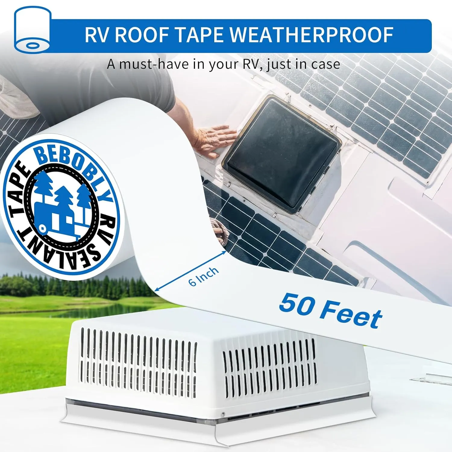 RV Roof Tape,Leak Repair Sealant Tape 6 Inch x 50 Foot UV & Waterproof for RV Roof,Window,Camper, Boat,Pipe Sealing, Natural White