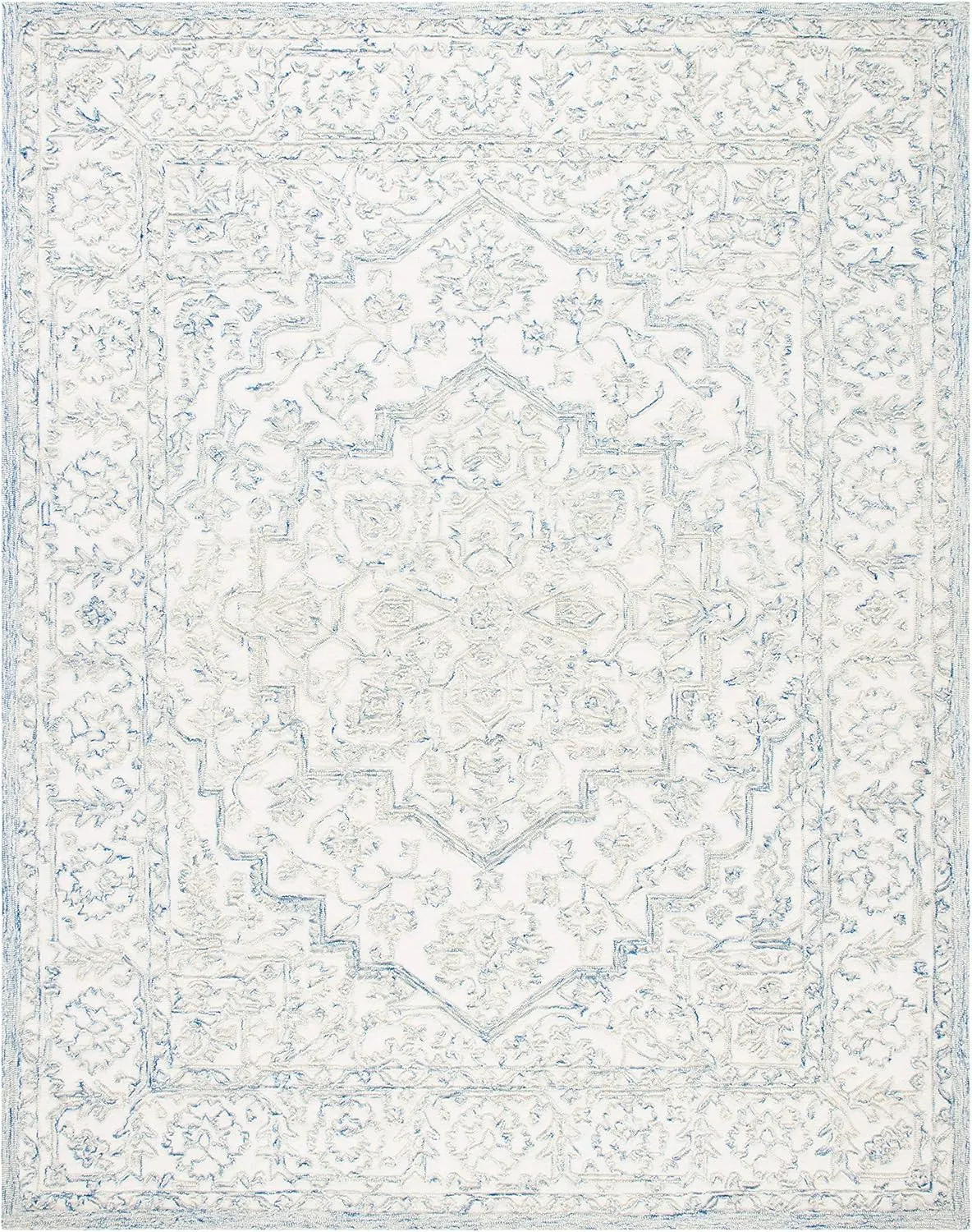 SAFAVIEH Area Rug 8x10 - Trace Collection - Large - Ivory & Blue, Handmade Wool, Ideal for Living Room, Bedroom, Office, Dining Space (TRC302M)