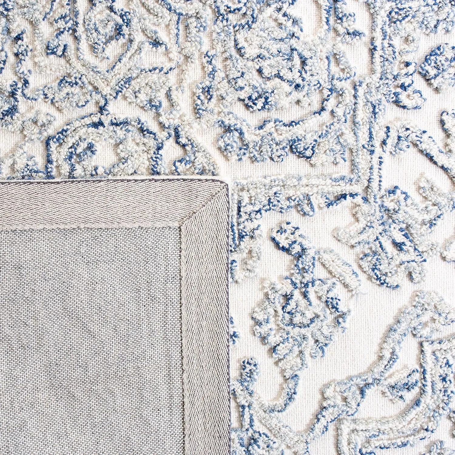 SAFAVIEH Area Rug 8x10 - Trace Collection - Large - Ivory & Blue, Handmade Wool, Ideal for Living Room, Bedroom, Office, Dining Space (TRC302M)