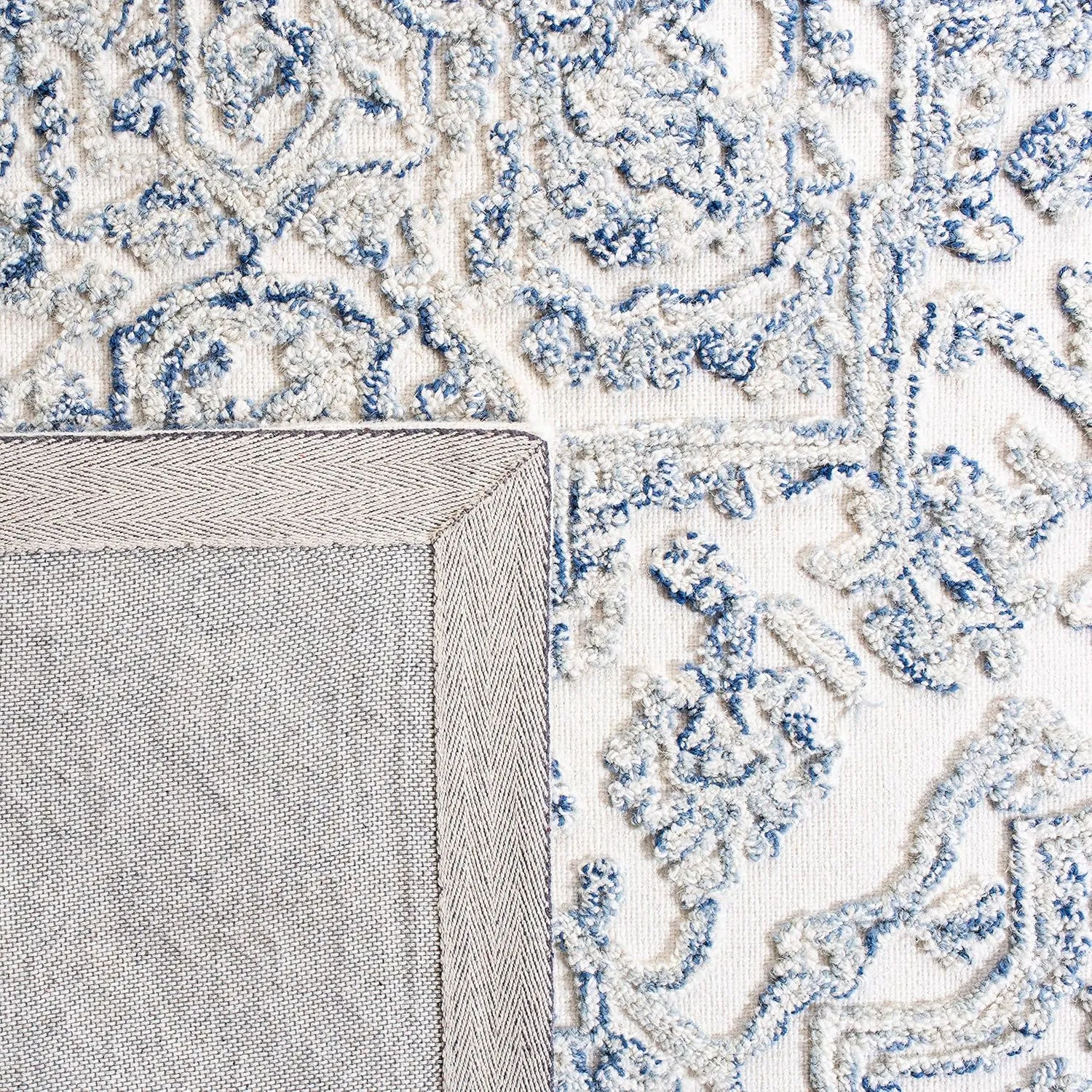 SAFAVIEH Area Rug 8x10 - Trace Collection - Large - Ivory & Blue, Handmade Wool, Ideal for Living Room, Bedroom, Office, Dining Space (TRC302M)