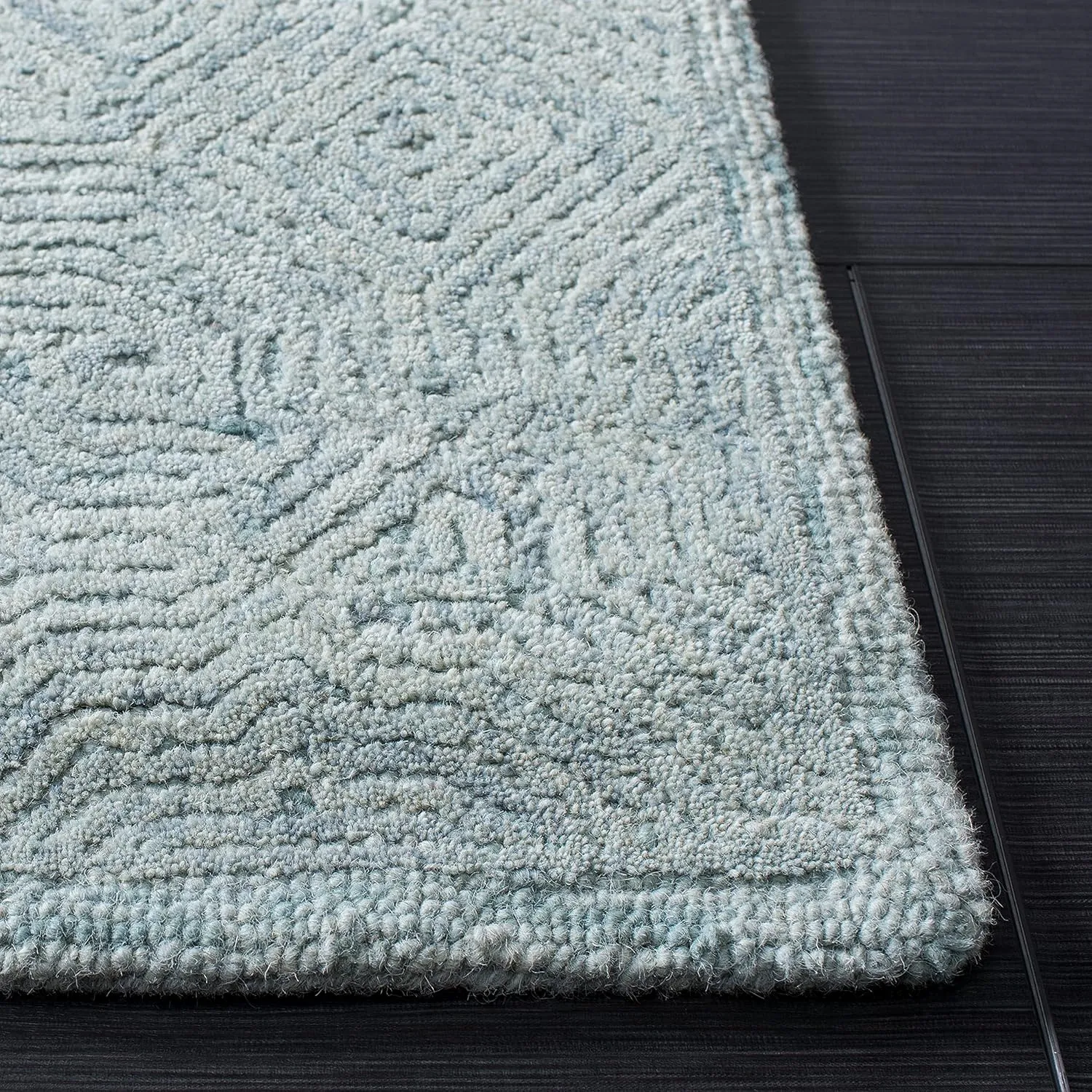 SAFAVIEH Ikat Collection Area Rug - 9' x 12', Aqua, Handmade Wool, Ideal for High Traffic Areas in Living Room, Bedroom (IKT506J)