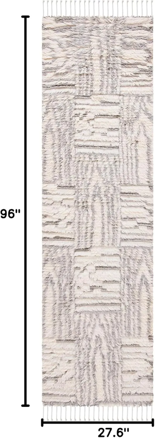 SAFAVIEH Manhattan Collection Runner Rug - 2'3" x 8', Ivory & Grey, Hand-Knotted Modern Tassel Wool & Viscose, Ideal for High Traffic Areas in Living Room, Bedroom (MAN464F)