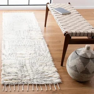 SAFAVIEH Manhattan Collection Runner Rug - 2'3" x 8', Ivory & Grey, Hand-Knotted Modern Tassel Wool & Viscose, Ideal for High Traffic Areas in Living Room, Bedroom (MAN464F)