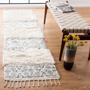 SAFAVIEH Manhattan Collection Runner Rug - 2'3" x 8', Ivory & Grey, Hand-Knotted Modern Tassel Wool & Viscose, Ideal for High Traffic Areas in Living Room, Bedroom (MAN467F)