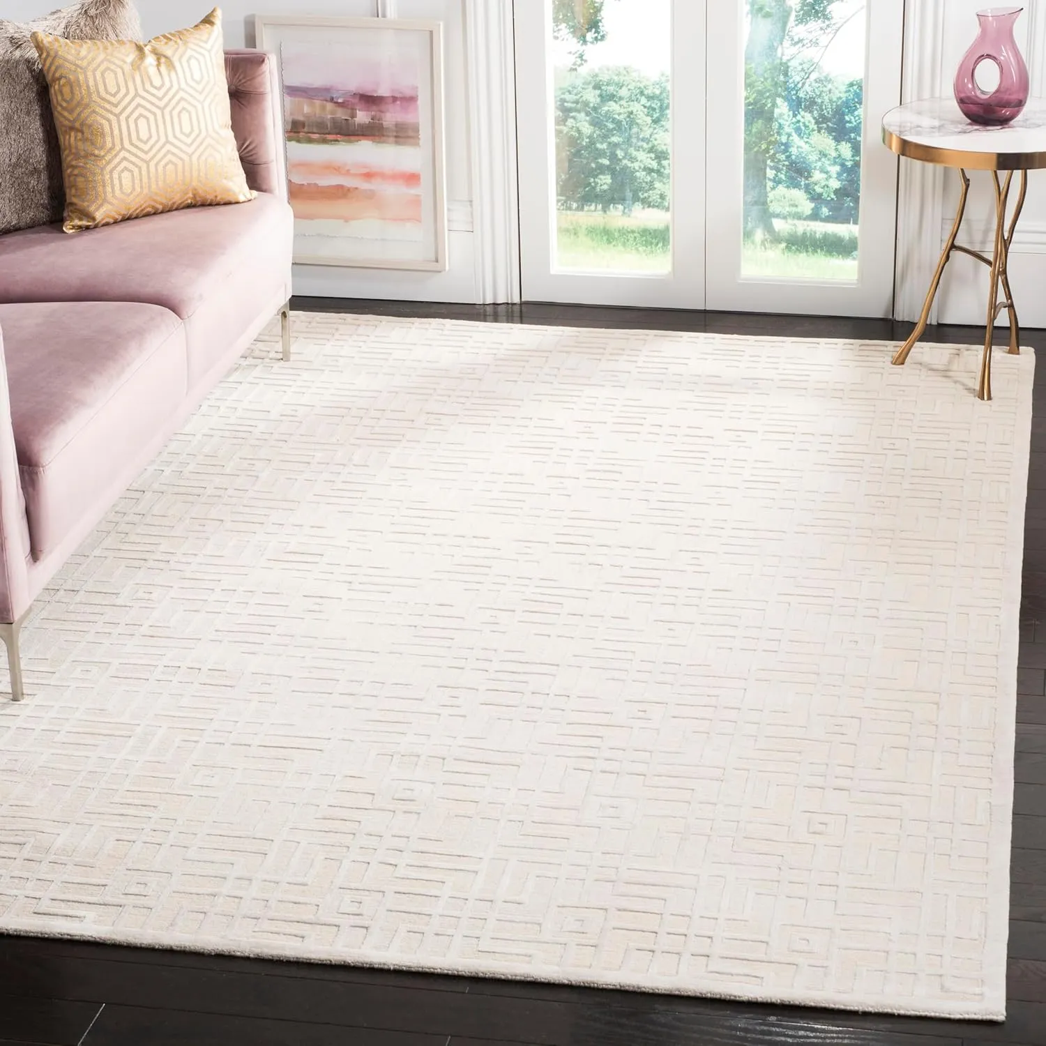 SAFAVIEH Tibetan Collection Area Rug - 6' x 9', Pearl, Hand-Knotted Wool & Viscose, Ideal for High Traffic Areas in Living Room, Bedroom (TB426C)