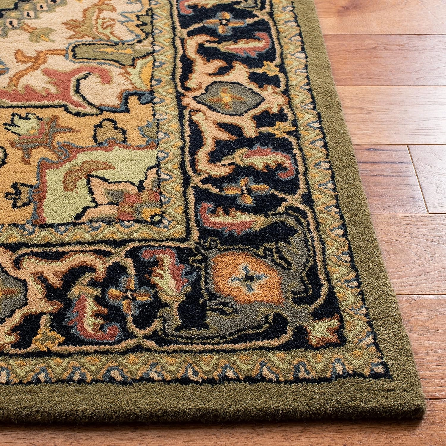 SAFAVIEH Heritage Collection Area Rug - 9' x 12', Green & Light Brown, Handmade Traditional Oriental Wool, Ideal for High Traffic Areas in Living Room, Bedroom (HG625Y)