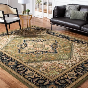 SAFAVIEH Heritage Collection Area Rug - 9' x 12', Green & Light Brown, Handmade Traditional Oriental Wool, Ideal for High Traffic Areas in Living Room, Bedroom (HG625Y)