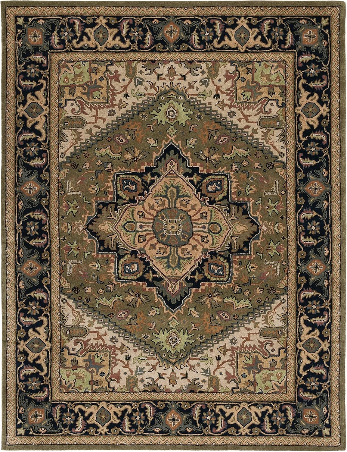SAFAVIEH Heritage Collection Area Rug - 9' x 12', Green & Light Brown, Handmade Traditional Oriental Wool, Ideal for High Traffic Areas in Living Room, Bedroom (HG625Y)