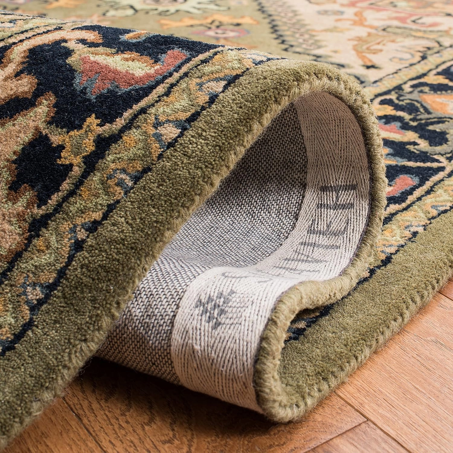 SAFAVIEH Heritage Collection Area Rug - 9' x 12', Green & Light Brown, Handmade Traditional Oriental Wool, Ideal for High Traffic Areas in Living Room, Bedroom (HG625Y)