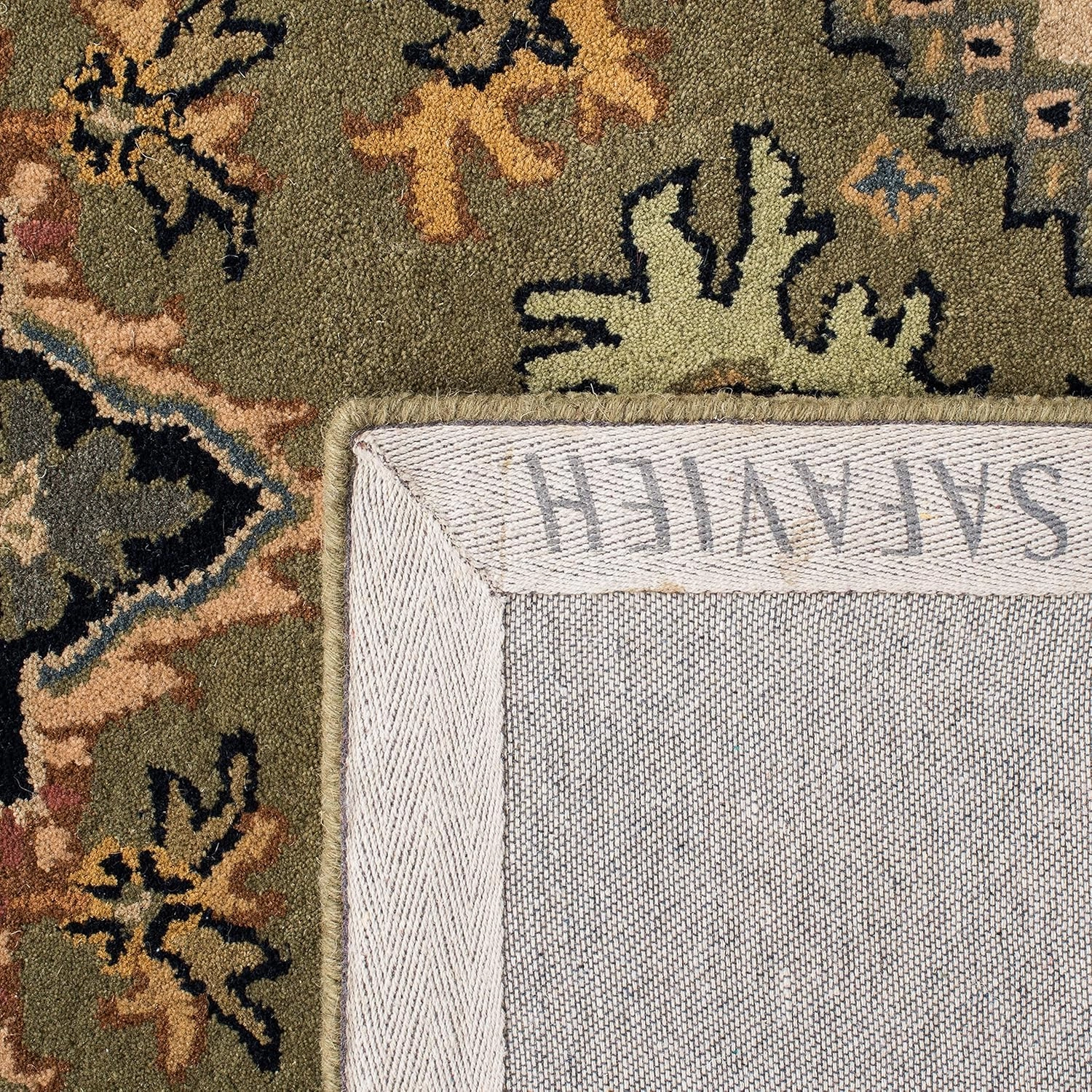 SAFAVIEH Heritage Collection Area Rug - 9' x 12', Green & Light Brown, Handmade Traditional Oriental Wool, Ideal for High Traffic Areas in Living Room, Bedroom (HG625Y)
