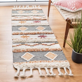 SAFAVIEH Kenya Collection Runner Rug - 2'3" x 6', Ivory & Black-Orange, Hand-Knotted Moroccan Tribal Tassel Wool, Ideal for High Traffic Areas in Living Room, Bedroom (KNY904A)