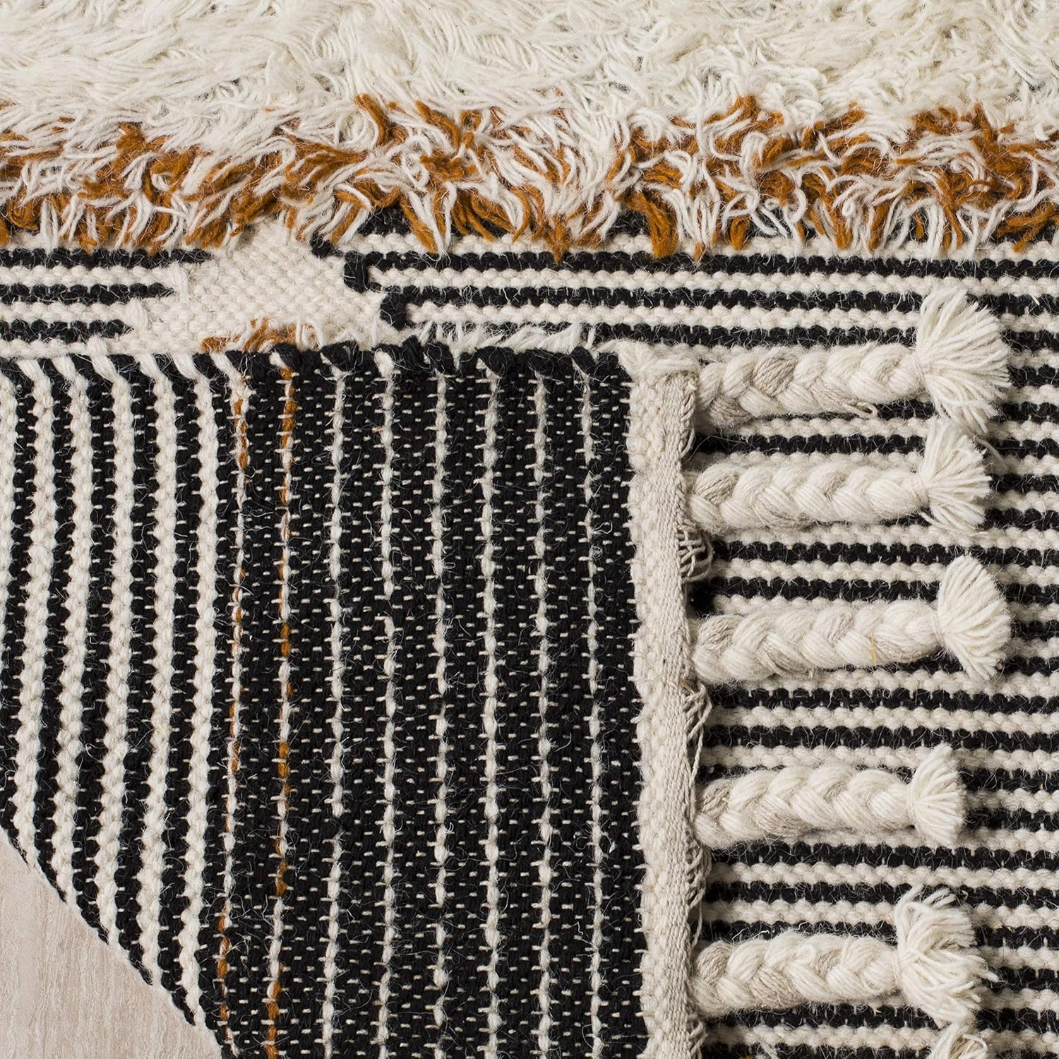 SAFAVIEH Kenya Collection Runner Rug - 2'3" x 6', Ivory & Black-Orange, Hand-Knotted Moroccan Tribal Tassel Wool, Ideal for High Traffic Areas in Living Room, Bedroom (KNY904A)