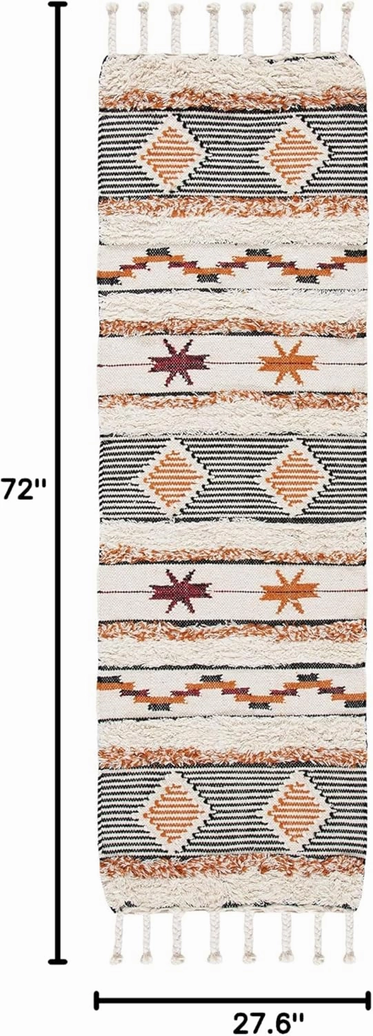 SAFAVIEH Kenya Collection Runner Rug - 2'3" x 6', Ivory & Black-Orange, Hand-Knotted Moroccan Tribal Tassel Wool, Ideal for High Traffic Areas in Living Room, Bedroom (KNY904A)